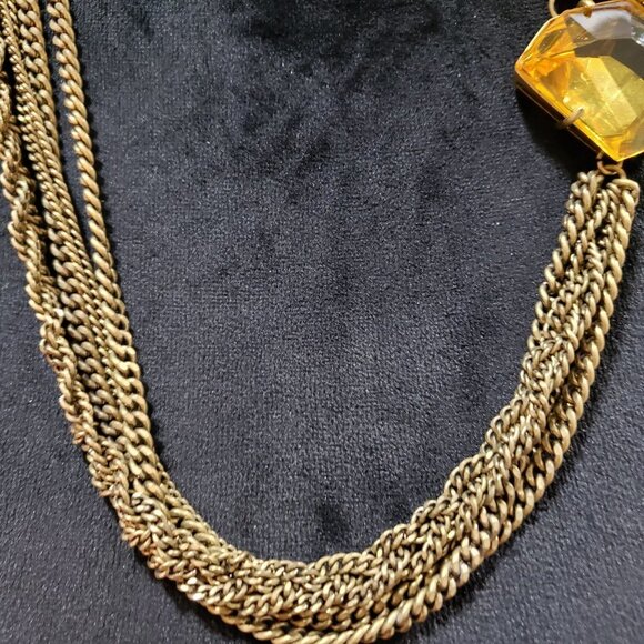 Womens Fashion Gold Tone Wheat Chain Rhinestone Collar Necklace W/ Spring Ring - Picture 5 of 8